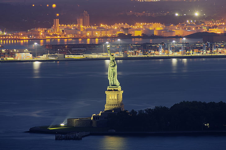 صنع الإنسان ، تمثال الحرية ، نور ، ليلي ، الولايات المتحدة الأمريكية، خلفية HD