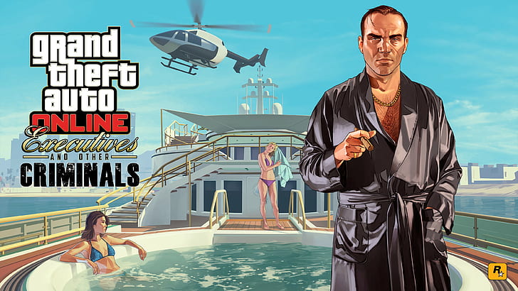 grand theft auto v grand theft auto v online yacht helicopters cigars helipads rockstar games, HD wallpaper
