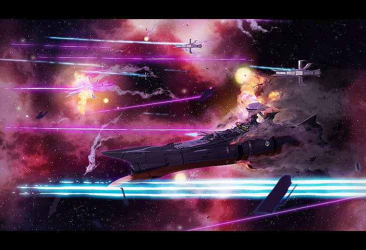 fond d'écran de guerre galaxie spatiale, espace, bataille, cuirassés, cuirassé spatial Yamato, Fond d'écran HD