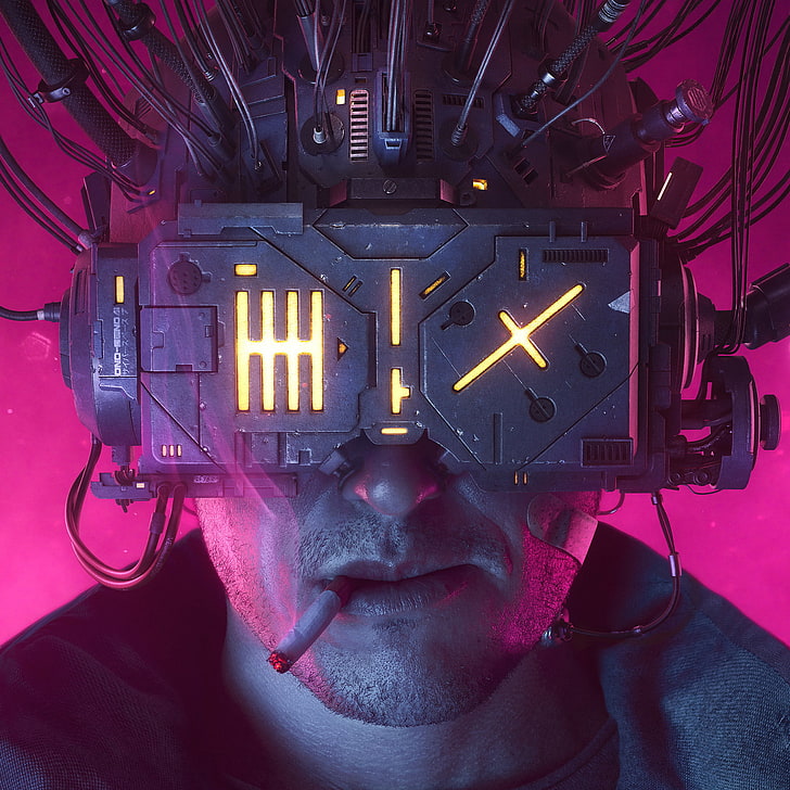 cyberpunk, digital, fiksi ilmiah, rokok, Wallpaper HD