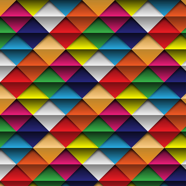 latar belakang, warna-warni, pelangi, persegi, warna, belah ketupat, geometris, Wallpaper HD