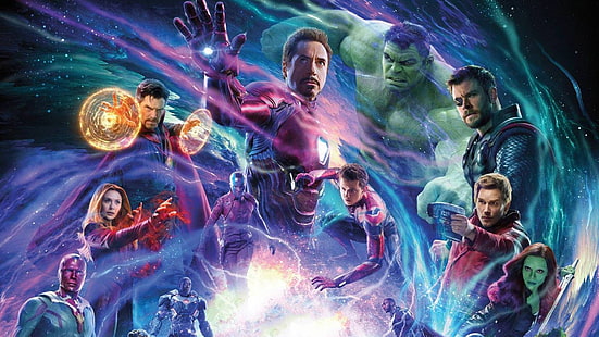 avengers infinity war, 2018 películas, películas, hd, póster, iron man, wanda maximoff, thor, star lord, gamora, spiderman, hulk, Fondo de pantalla HD HD wallpaper