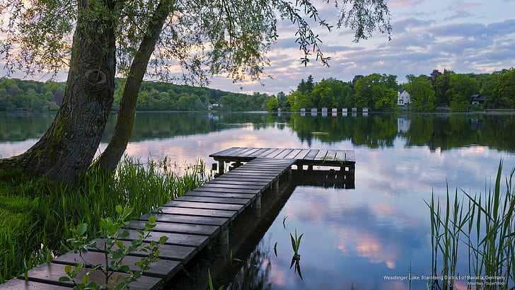Wesslinger Lake, 독일 바이에른 스타 른 베르크 지구, 봄 / 여름, HD 배경 화면