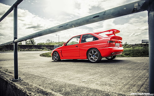 Ford Escort Cosworth HD, red coupe, mobil, ford, pengawalan, cosworth, Wallpaper HD HD wallpaper