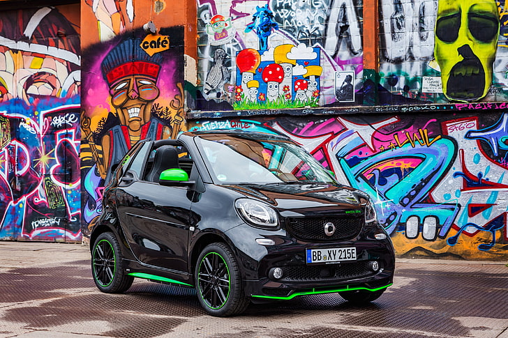 Smart ForTwo, paris auto show 2016, graffiti, electric cars, HD wallpaper