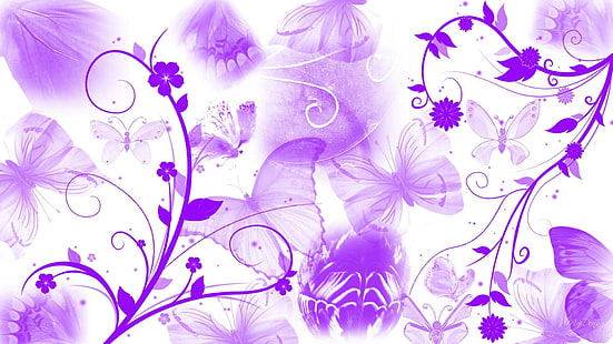 Цветы Бабочки Аннотация, персона Firefox, абстрактные, мягкие, фиолетовые, широкоформатные, бабочки, белые, цветы, 3d и абстрактные, HD обои HD wallpaper