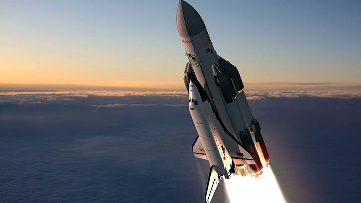 Soviet Energia rocket, white and grey space shuttle, space, 1920x1080, space shuttle, rocket, energia, HD wallpaper