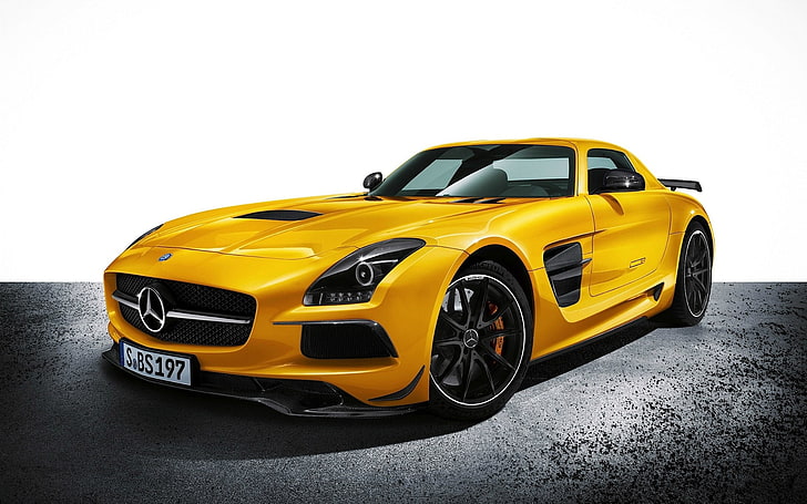 jaune Mercedes-Benz coupé, mercedes-benz, jaune, auto, Fond d'écran HD