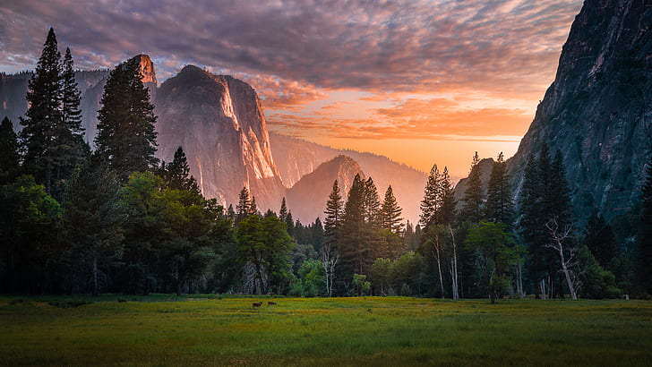 Sunset Red Light Yosemite National Park i Kaliforniens Sierra Nevada U.s Ultra HD-bakgrundsbilder för stationära mobiltelefoner och bärbara datorer 3840 × 2160, HD tapet