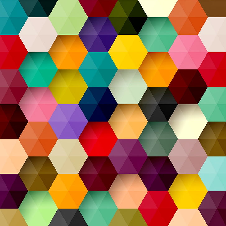 многоцветна осмоъгълна илюстрация, абстракция, фон, цветове, цветни, абстрактни, пчелна пита, шестоъгълник, HD тапет