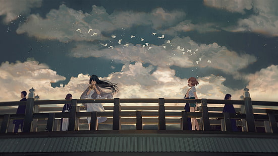 Kousaka Reina, Oumae Kumiko, anime, Hibike!Eufonio, yuri, anime girls, musica, scuola, bridge, Sfondo HD HD wallpaper