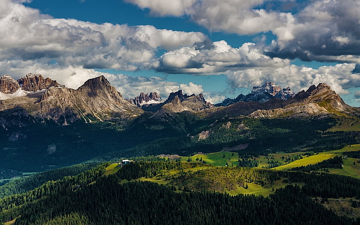 naturaleza, paisaje, Alpes, montañas, Dolomitas (montañas), Italia, bosque, nubes, Fondo de pantalla HD