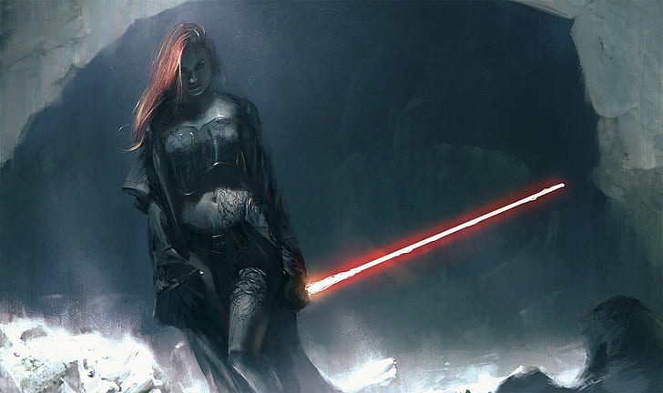opere d'arte fantasy art concept art star wars donne rosse spada laser mara giada, Sfondo HD