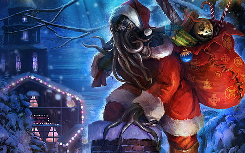 Festività, Natale, Cthulhu, Fantasy, Babbo Natale, giocattoli, Sfondo HD HD wallpaper