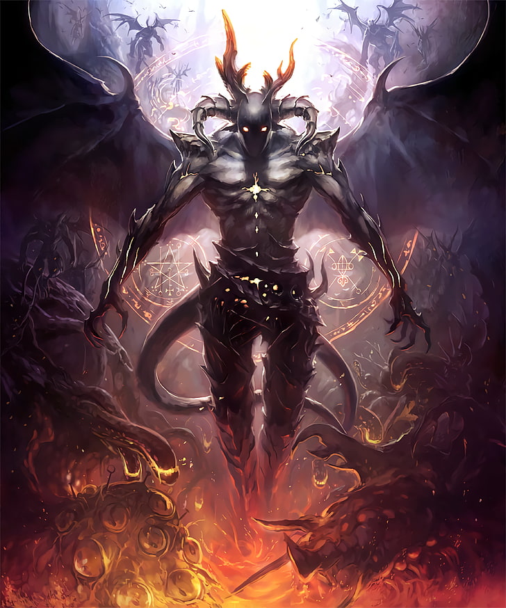 monstro com ilustração de asas, Shingeki no Bahamut, anime, Satanás (Shingeki no Bahamut), Shadowverse, HD papel de parede, papel de parede de celular