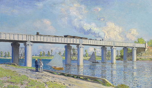 krajobraz, łódź, obraz, żagiel, Claude Monet, Most kolejowy w Argenteuil, Tapety HD HD wallpaper