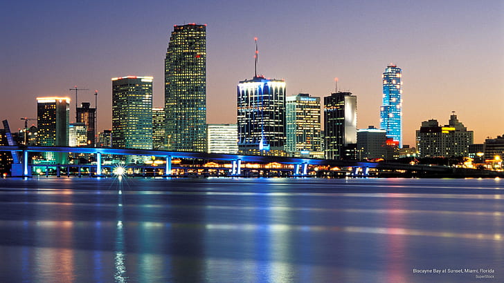 Biscayne Bay au coucher du soleil, Miami, Floride, Amérique du Nord, Fond d'écran HD