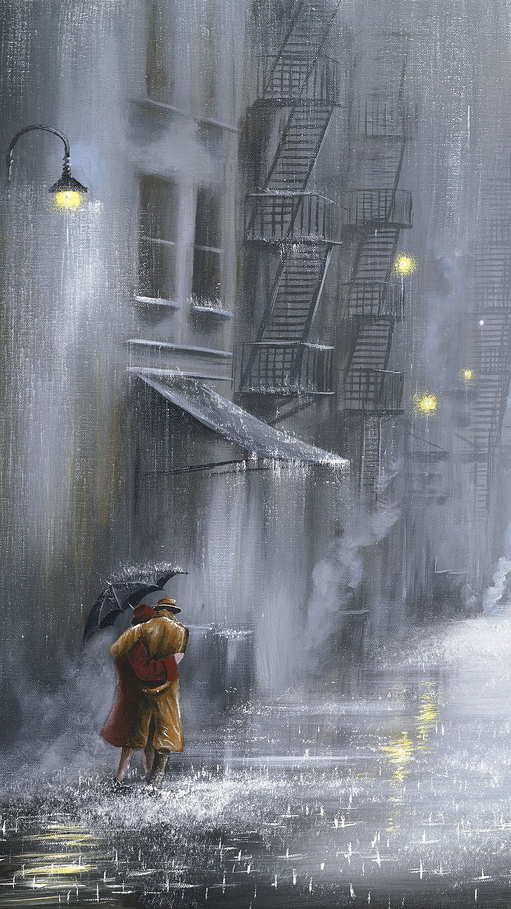 Pareja, lloviendo, pintura, paraguas, calles, otros, Fondo de pantalla HD |  Wallpaperbetter