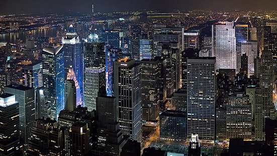нью-йорк, город, ночь, 1920x1080, 4k фото, ультра фото, HD обои HD wallpaper