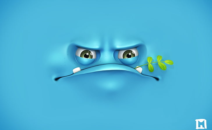 Grumpy, Funny Blue Monster 3D, Divertido, monstruo, azul, gruñón, Fondo de pantalla HD