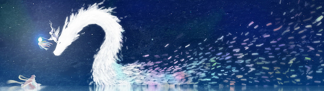 carta da parati drago di mare, doppio monitor, Tanabata, Sfondo HD HD wallpaper