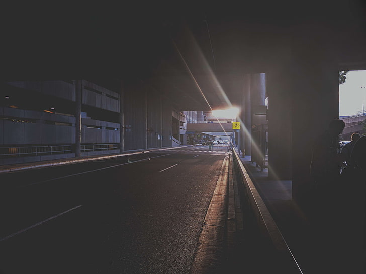 ponto de ônibus, garagem, luz, estacionamento, estrada, rua, pôr do sol, HD papel de parede