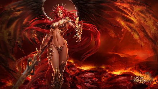 Видеоигра League of Angels 2 Mikaela Красиво момиче воин червена дълга коса снимка HD тапет 3840 × 2160, HD тапет HD wallpaper