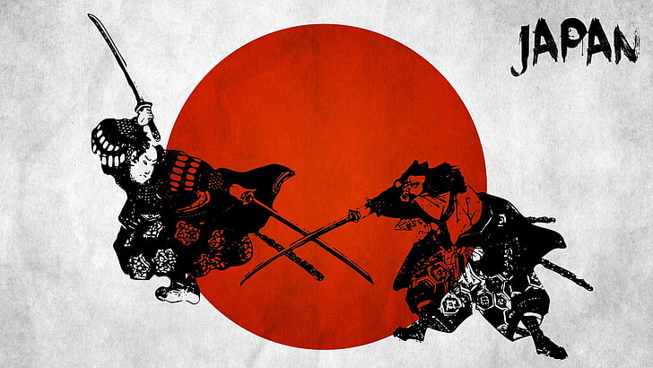 Японский флаг, красный, самурай, японские наклейки на стены, HD обои