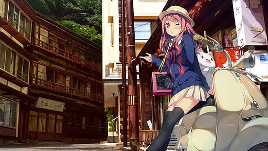 Kantoku, Kurumi (Kantoku), ciclomotores, chicas anime, Fondo de pantalla HD HD wallpaper