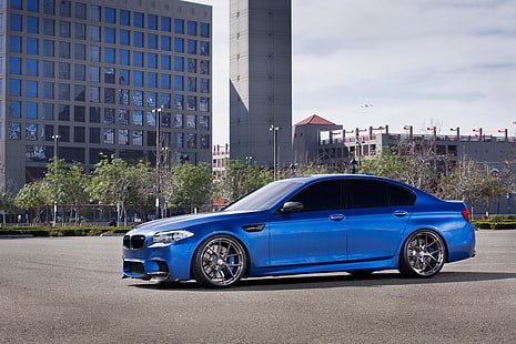 син седан, BMW, M5 (F10), сини автомобили, немски автомобили, седан автомобили, превозно средство, BMW M5, HD тапет HD wallpaper
