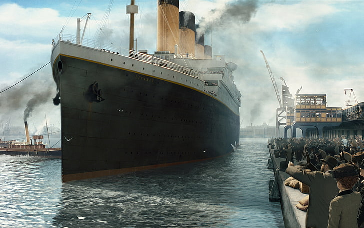 Titanic movie wallpaper, people, ship, harbor, titanic, HD wallpaper