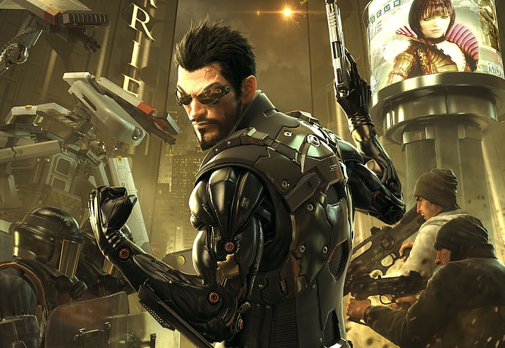 papel de parede de personagem de jogo masculino, cyborg, Deus Ex: Revolução Humana, cyberpunk, Adam Jensen, Square Enix, Eidos Interactive, Director's Cut, HD papel de parede