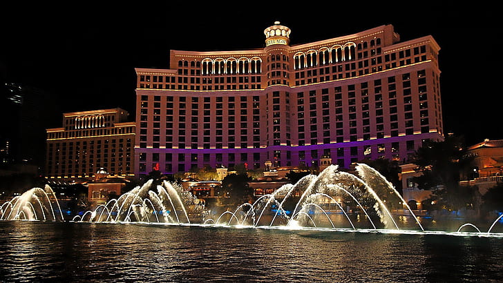 World Famous Bellagio Dancing Fountain In Las Vegas Nevada Usa Wallpaper For Your Desktop 1920×1080, HD wallpaper