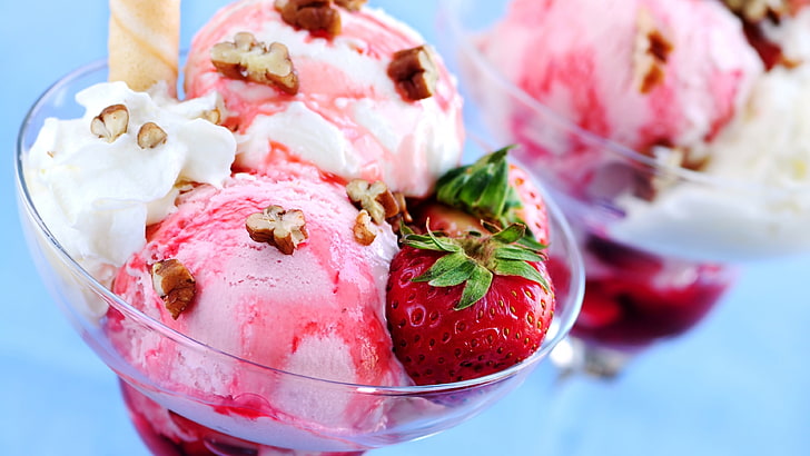 딸기 아이스크림, 음식, HD 배경 화면
