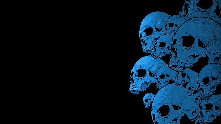 fundo preto, azul, crânio, ciano, HD papel de parede