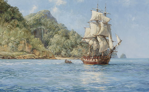 سفينة مرسومة ، رسم قارب جاليون ، رسومات فنية ، سفينة ، مرسومة، خلفية HD HD wallpaper