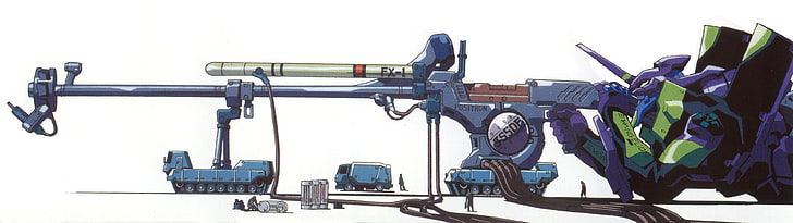 روبوت مع رسم توضيحي للمسدس ، Neon Genesis Evangelion ، وحدة EVA 01 ، بندقية قنص ، أنيمي، خلفية HD