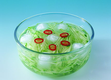 clear glass bowl, food, cabbage, water, cubes, ice, HD wallpaper HD wallpaper