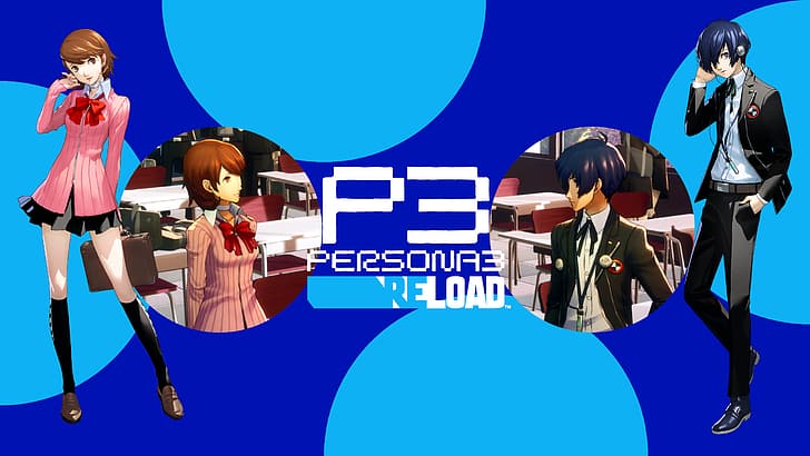 Persona 3, Persona-serien, blå bakgrund, tv-spel, Yukari Takeba, Minato Arisato, HD tapet