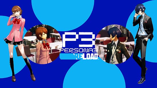  Persona 3, Persona series, blue background, video games, Yukari Takeba, Minato Arisato, HD wallpaper HD wallpaper