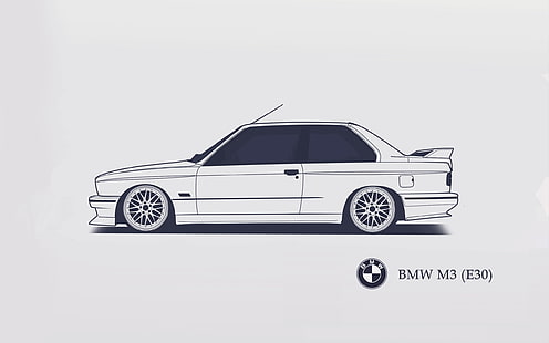 beyaz BMW M3 coupe, BMW, E30, Minimalist, SrCky Tasarım, HD masaüstü duvar kağıdı HD wallpaper