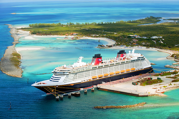 Sea, Pier, Island, Liner, The ship, Disney, Passenger, Dream, Passenger liner, Disney Dream, Disney Cruise Line, HD wallpaper