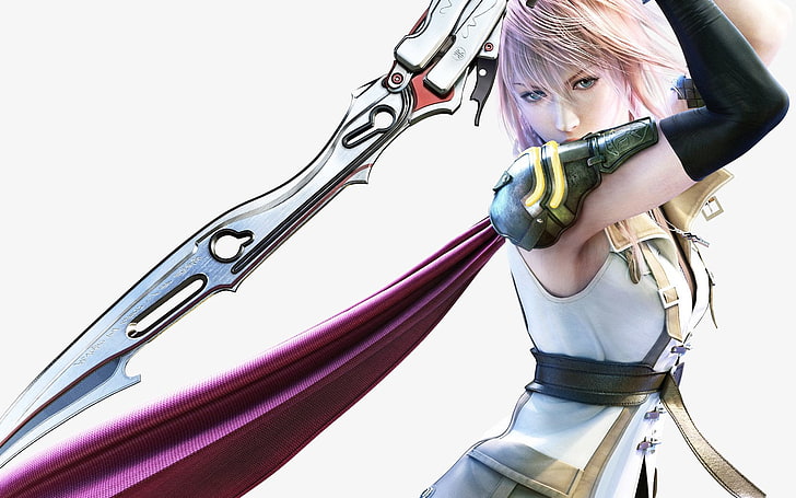 woman holding sword digital wallpaper, Final Fantasy, Final Fantasy XIII, Lightning (Final Fantasy), HD wallpaper