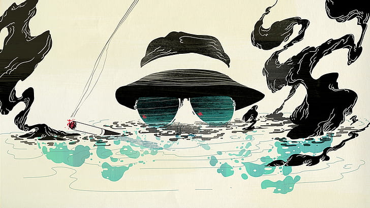 Fear and Loathing in Las Vegas Cigarette Smoking Sunglasses Abstract HD, man in black hat illustration, abstract, digital/artwork, and, in, smoking, sunglasses, cigarette, vegas, las, fear, loathing, HD wallpaper