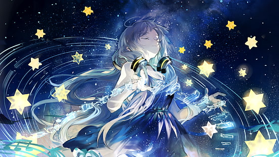 Anime Girls, Vocaloid, Sterne, Weltraum, Galaxie, weißes Haar, langes Haar, HD-Hintergrundbild HD wallpaper