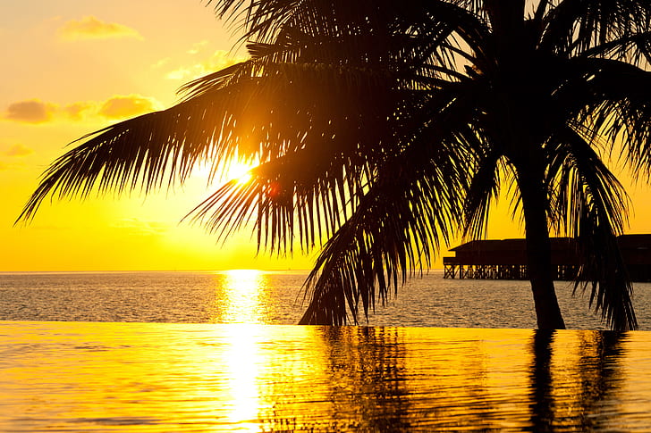 Bora Bora Tahiti Solnedgång, ö, strand, reflektion, simning, skymning, tahiti, exotisk, kväll, orange, bora-bora, paradis, beauti, HD tapet