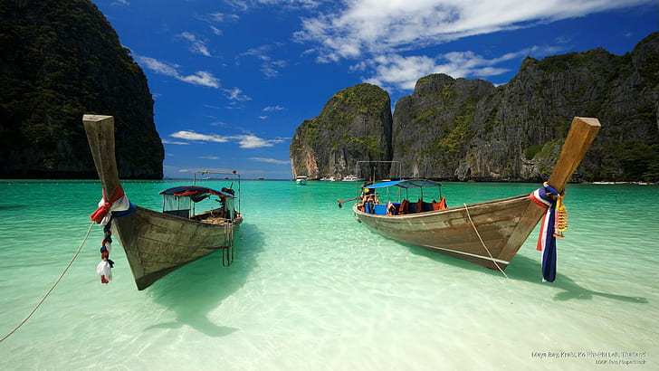 Maya Bay, Krabi, Ko Phi-Phi Leh, Тайланд, плажове, HD тапет