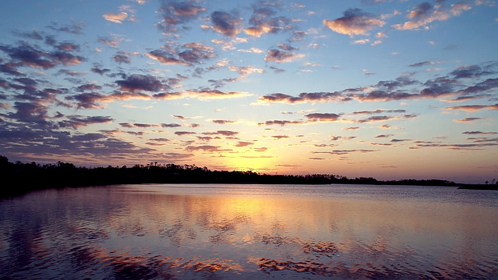 badan air saat matahari terbit, awan, langit, air, Wallpaper HD