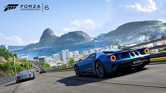Wallpaper digital Forza 6, Forza Motorsport 6, Ford GT, Audi R8, Rio de Janeiro, Wallpaper HD HD wallpaper