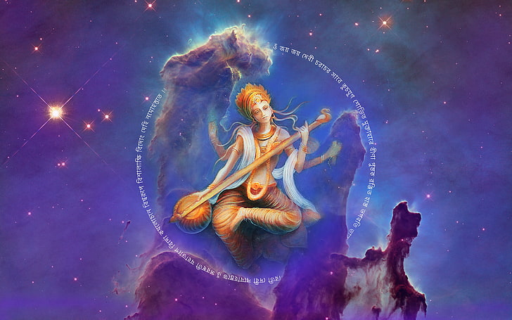 Сарасвати, богиня знаний, индийская богиня, HD обои